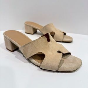 Tiziana Slide Sandal Beige Suede Leather Made in Spain Low Heel Shoe Womens Sz 7